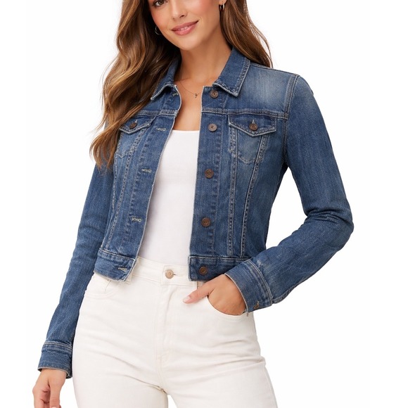GAP Jackets & Blazers - Gap Womens XS‎ Wash Stretch Denim Trucker Jacket Cropped Blue 2YK from 2005